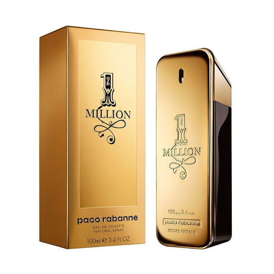 Gold 1 Million eau de toilette perfume bottle and box, 100ml, for men.