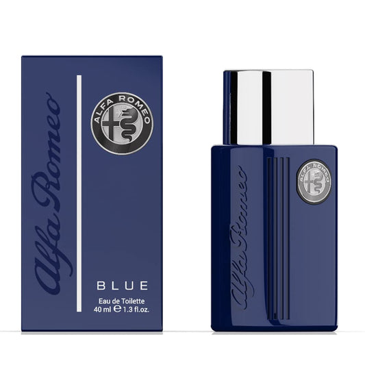 Alfa Romeo Blue Eau de Toilette 40ml bottle and box, luxury fragrance for men