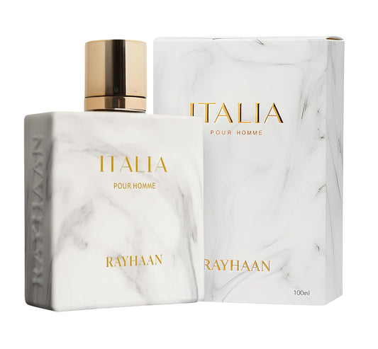 Rayhaan Italia Pour Homme 100ml luxury men's perfume with marble bottle and gold cap