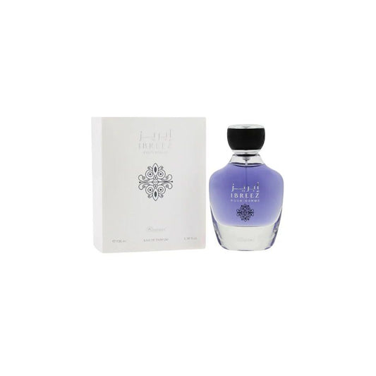 Ibreez Pour Homme perfume bottle with purple liquid and matching box, eau de parfum for men