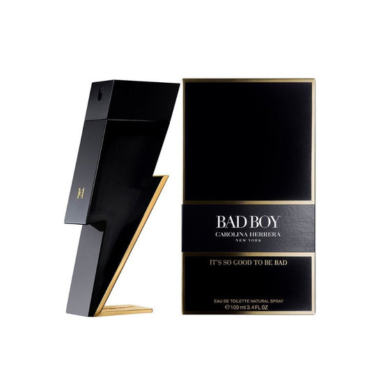 Bad Boy Carolina Herrera perfume in black lightning bolt bottle with box, 100ml eau de toilette