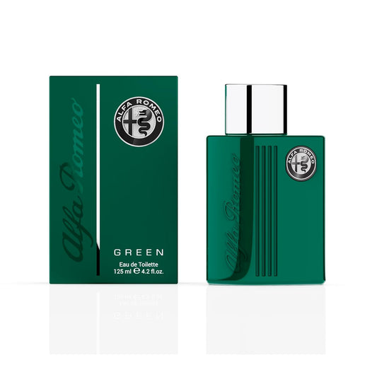 Alfa Romeo Green Eau de Toilette 125ml bottle and box, luxury men's fragrance with sleek green design