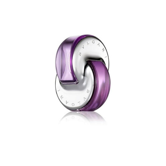 Bvlgari Omnia Amethyste perfume bottle with purple glass and silver cap, luxury designer fragrance