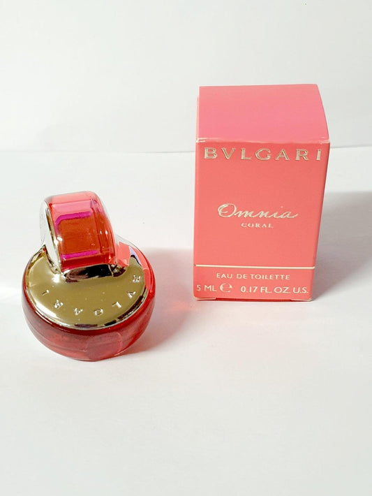 Bvlgari Omnia Coral Eau de Toilette 5ml bottle with pink packaging, luxury designer fragrance