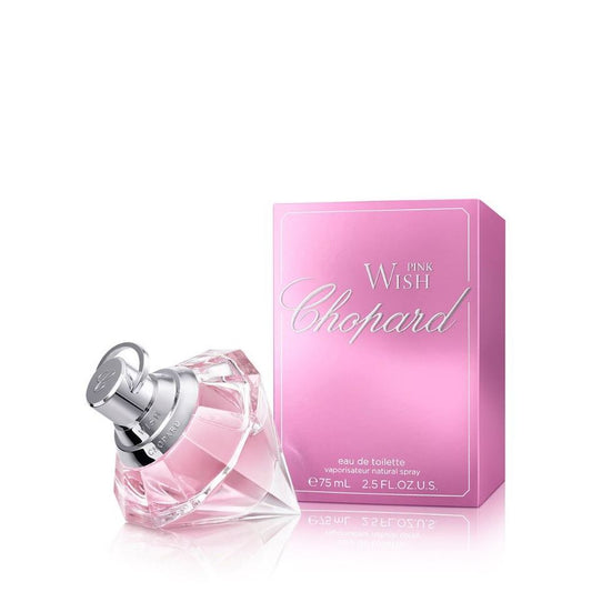 Chopard Pink Wish Eau de Toilette 75ml bottle with pink packaging, luxury designer fragrance