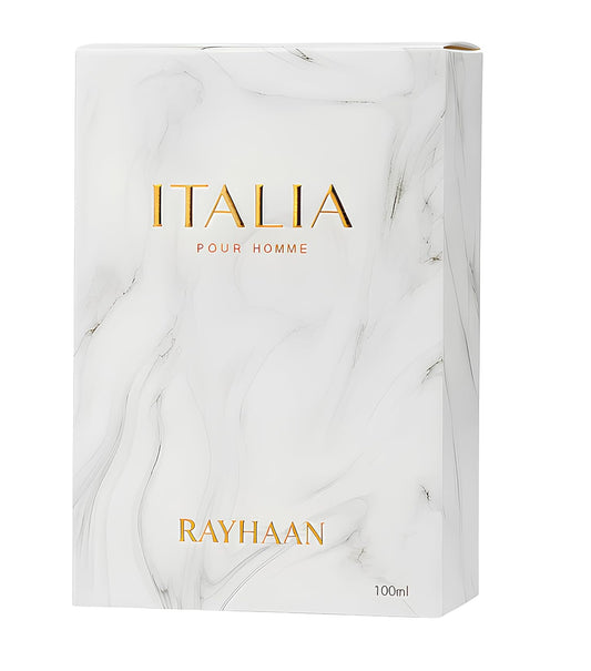 Rayhaan Italia Pour Homme 100ml luxury men's perfume with marble packaging
