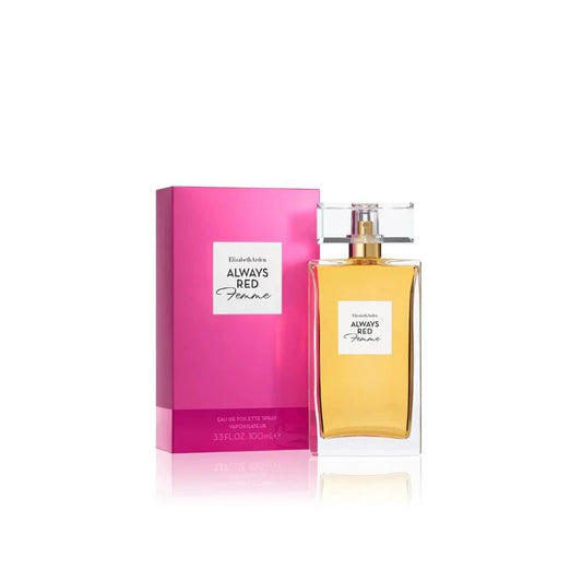 Elizabeth Arden Always Red Femme perfume with pink box and clear bottle, 100ml eau de toilette