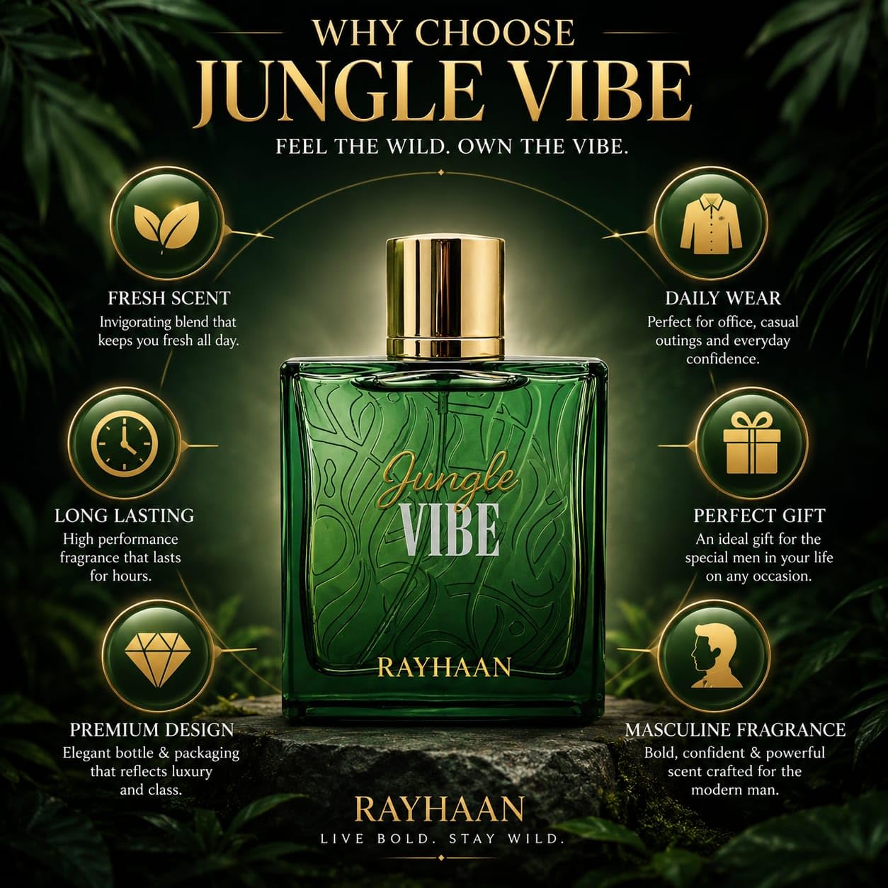 Rayhaan Jungle Vibe Eau de Parfum Spray Long-Lasting Fragrance for Men- 100ml