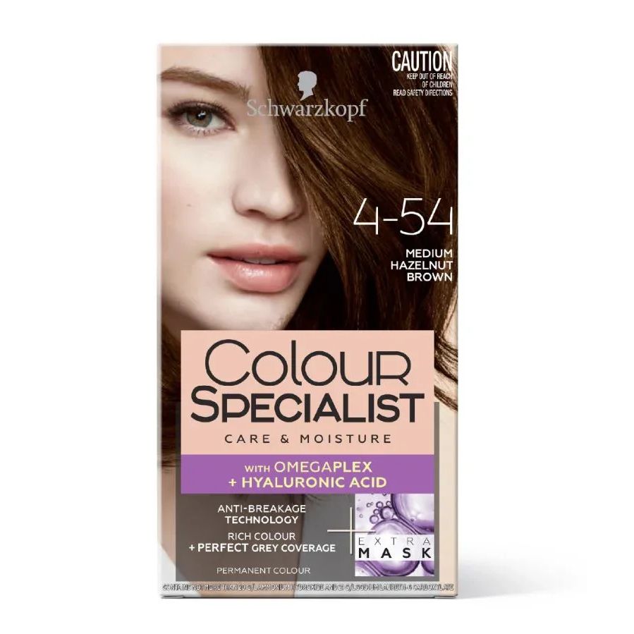 Schwarzkopf Colour Specialist hair dye box, shade 4-54 medium hazelnut brown, permanent hair color