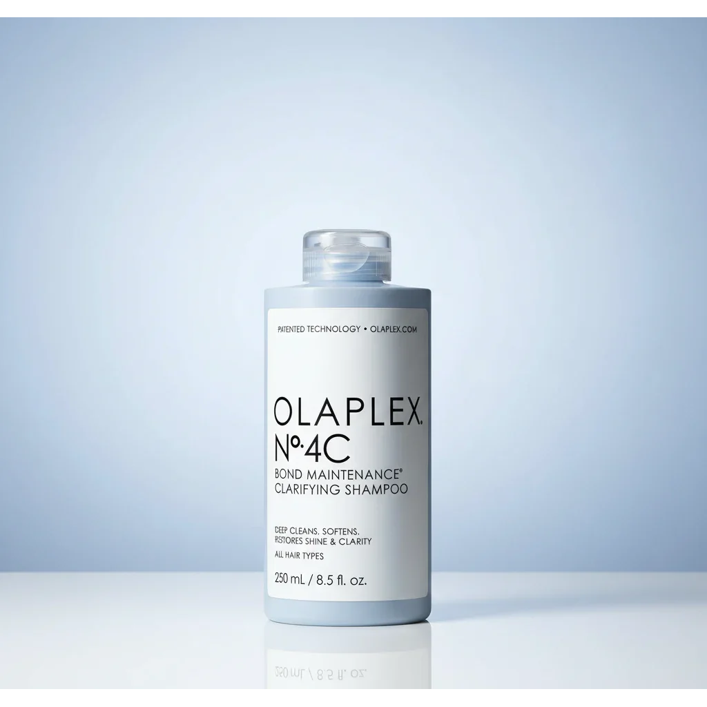 Olaplex No.4C Bond Maintenance Clarifying Shampoo bottle for all hair types on a clean background