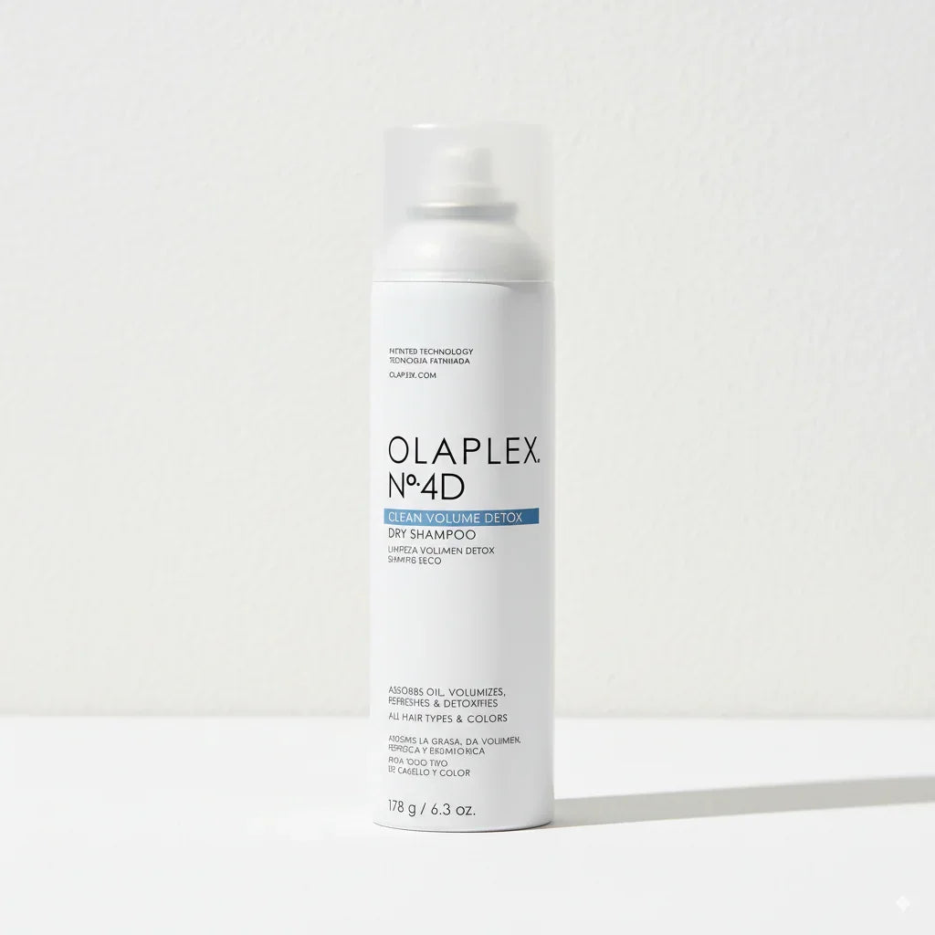 Olaplex No.4D Clean Volume Detox dry shampoo spray bottle on a white background
