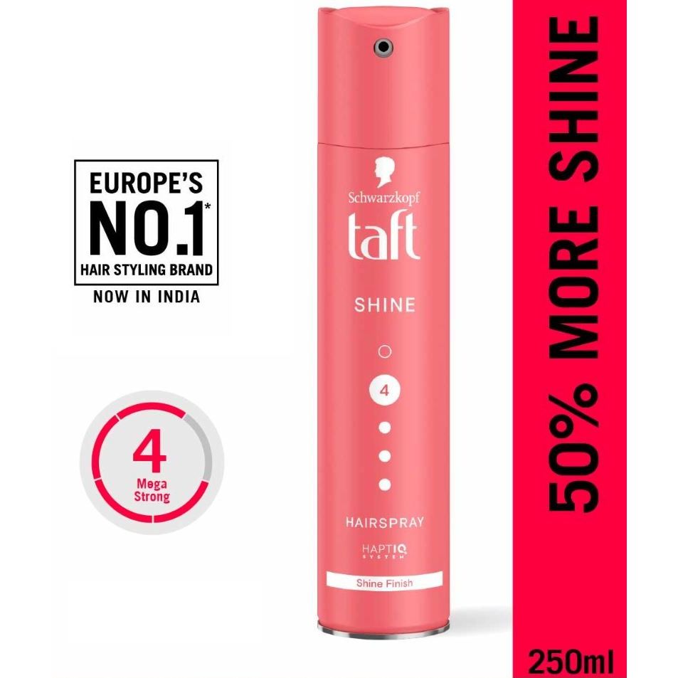 Schwarzkopf Taft Shine hairspray 250ml bottle, mega strong hold, 50% more shine