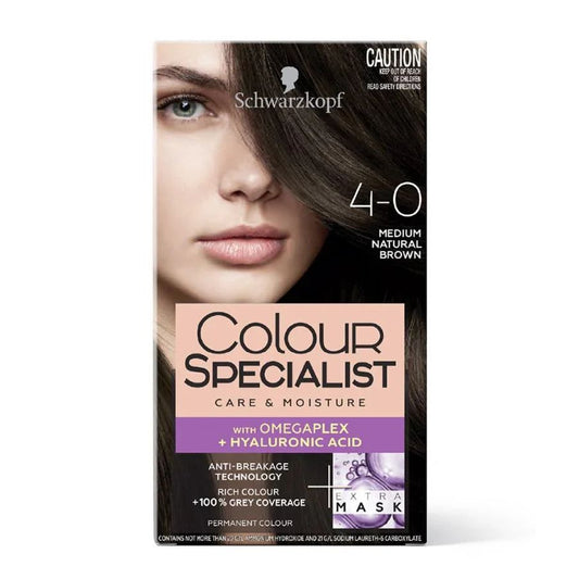 Schwarzkopf Colour Specialist 4-0 Medium Natural Brown hair dye with Omegaplex & Hyaluronic Acid for care and moisture