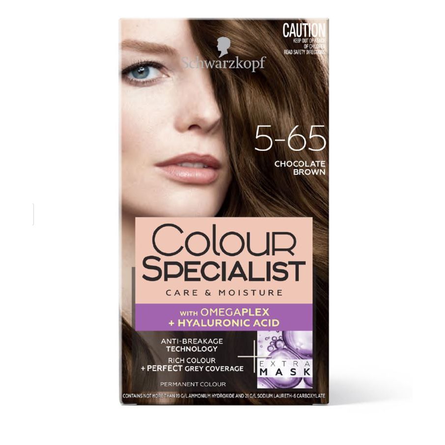 Schwarzkopf Colour Specialist 5-65 Chocolate Brown hair dye box with care and moisture features