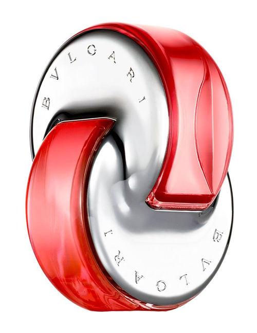 Bvlgari Omnia Coral perfume bottle with red and silver swirl design, luxury fragrance for women
