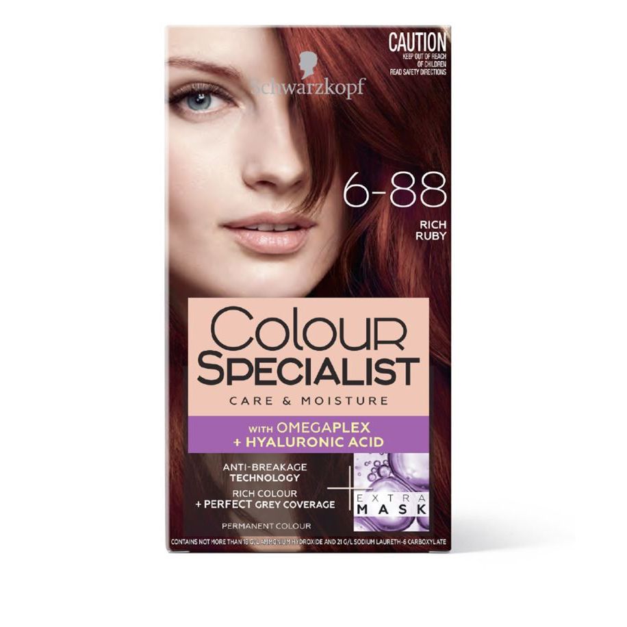 Schwarzkopf Colour Specialist hair dye in shade 6-88 Rich Ruby for permanent vibrant red hair.