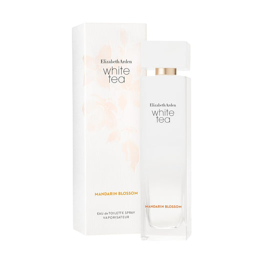Elizabeth Arden White Tea Mandarin Blossom Eau de Toilette spray bottle and box, luxury fragrance