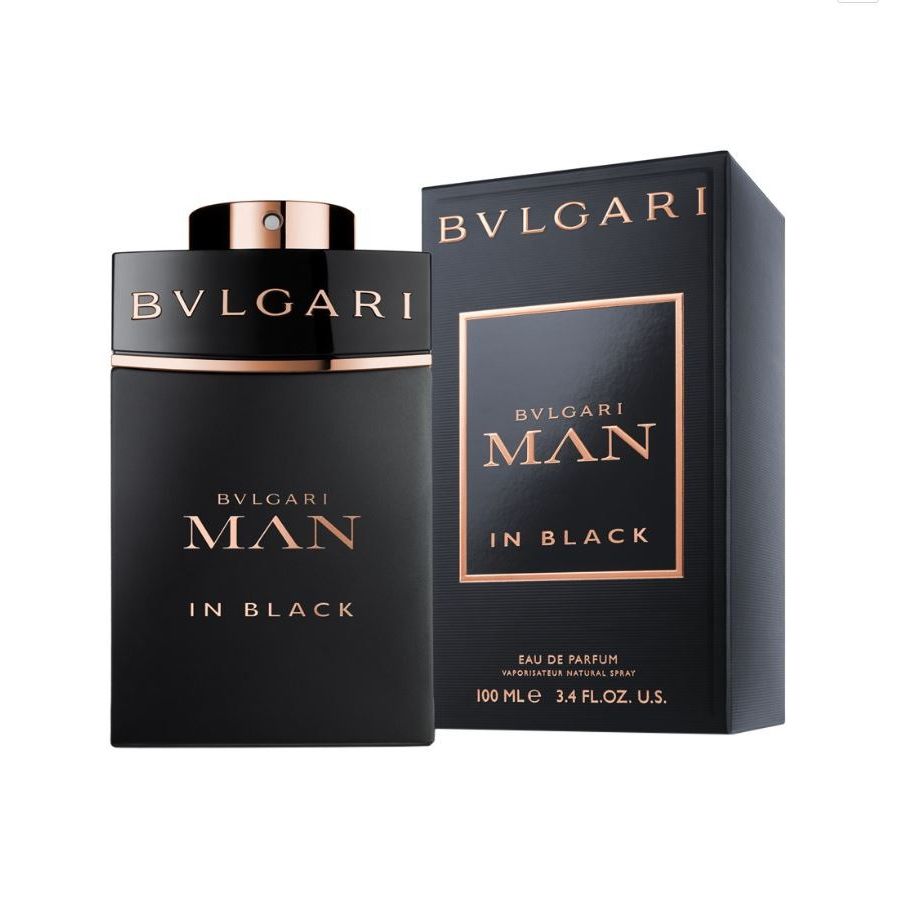 Bvlgari Man In Black Eau de Parfum 100ml bottle and box, black with rose gold accents