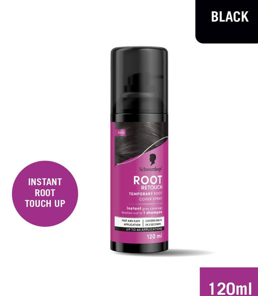 Schwarzkopf Root Retouch Temporary Root Cover Spray for Instant Grey Coverage 120ml- Black