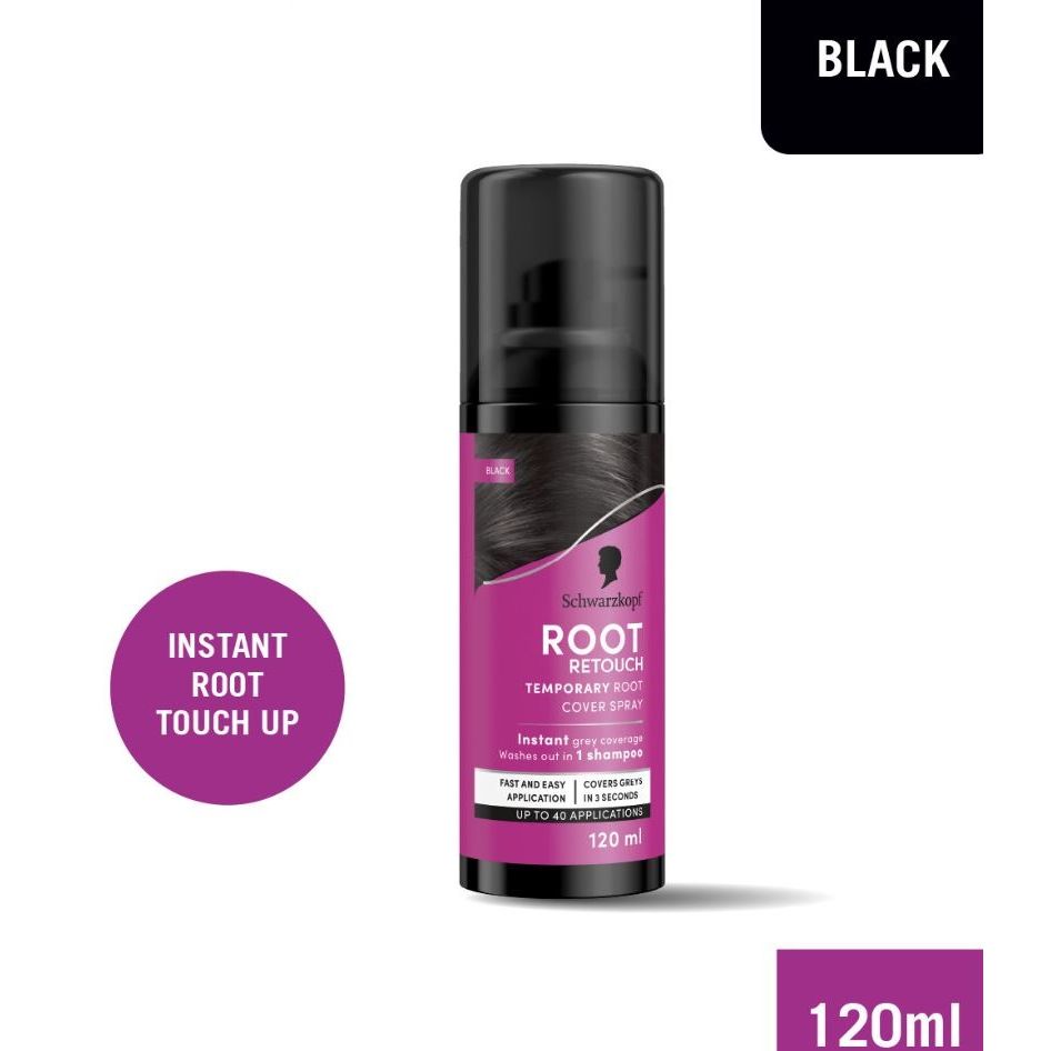 Black temporary root cover spray bottle, 120ml, for instant root touch up and grey coverage
