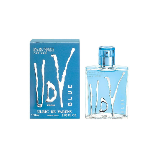 Ulric de Varens Blue Eau de Toilette for Men, 100ml luxury fragrance with sleek blue bottle and box