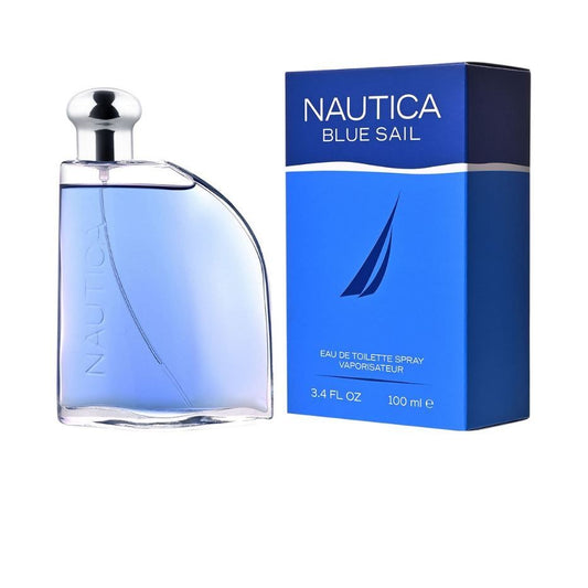 Nautica Blue Sail Eau de Toilette spray bottle with blue packaging, 100ml luxury fragrance