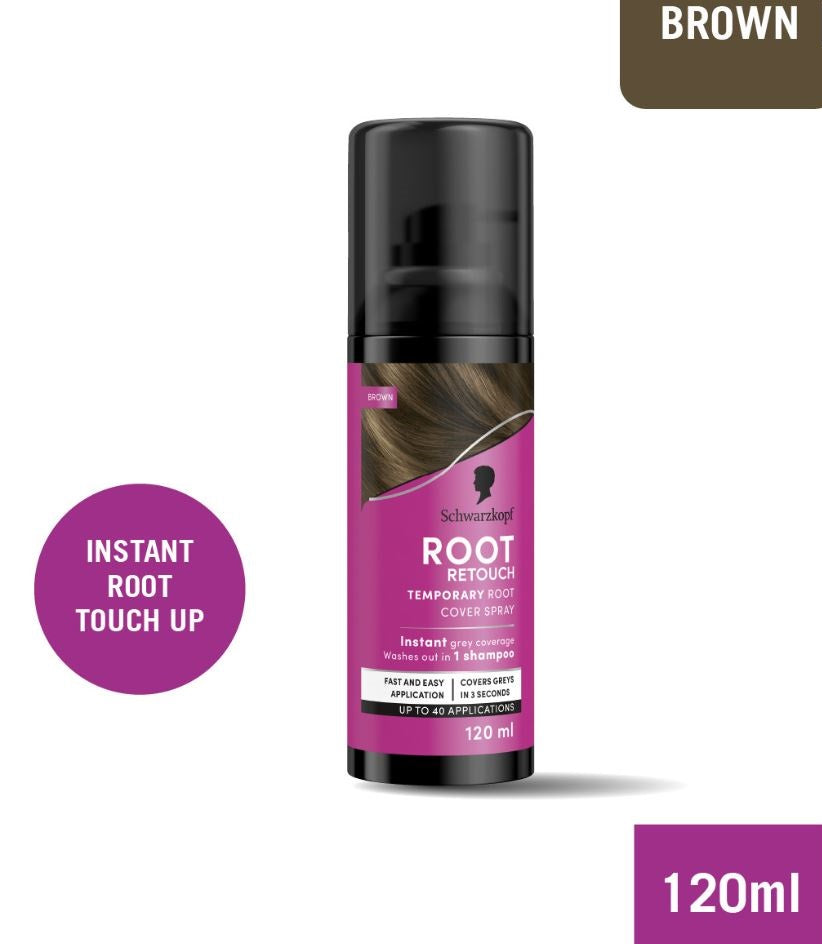 Schwarzkopf Root Retouch Temporary Root Cover Spray for Instant Grey Coverage 120ml- Brown