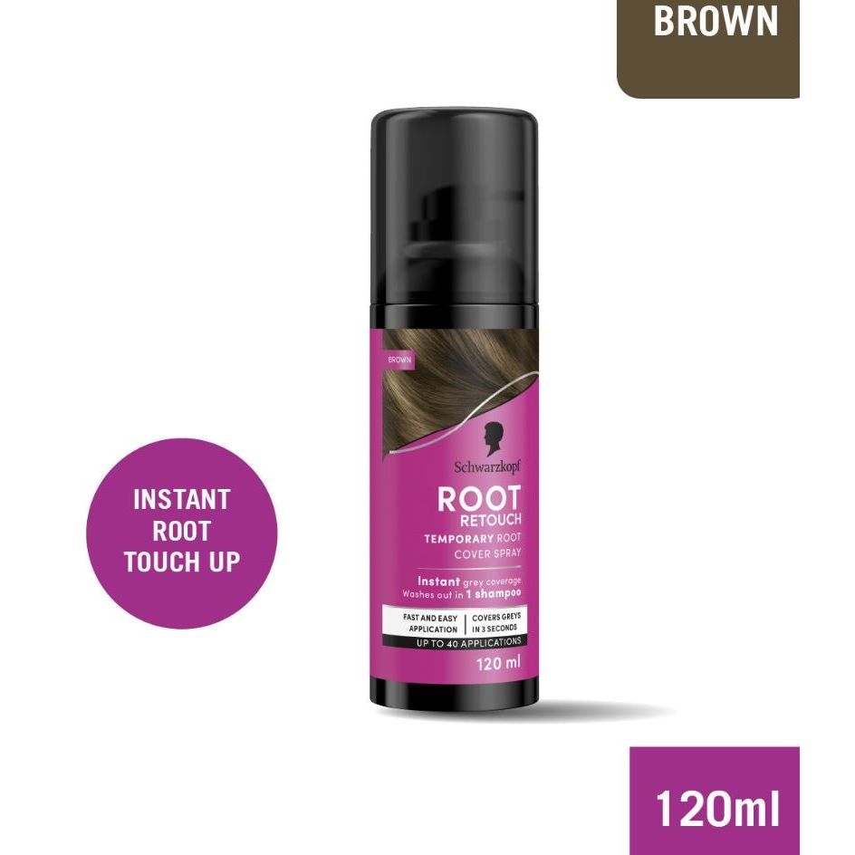 Schwarzkopf brown root retouch spray 120ml for instant grey coverage and hair touch-up