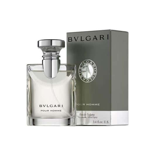 Bvlgari Pour Homme Eau de Toilette bottle and box, luxury men's fragrance with sleek silver cap