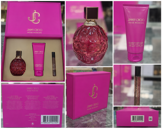 Jimmy Choo Rose Passion Gift Set for Women (100ml EDP + 100ml Body Lotion + 7.5ml Travel Spray)