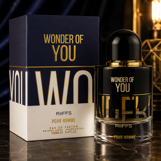 Riiffs Wonder of You Pour Homme Eau de Parfum, luxury men's fragrance with bold black and gold design