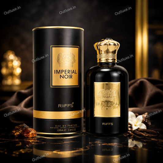 Riiffs Imperial Noir Eau de Parfum 100ml – luxury black bottle with gold crown cap, oud-inspired fragrance