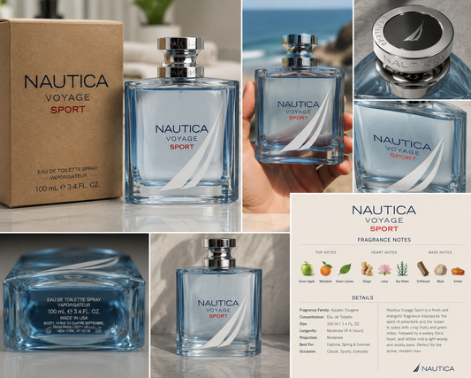 Nautica Voyage Sport Eau de Toilette 100ml bottle with ocean-inspired design, fresh aquatic fragrance notes for men