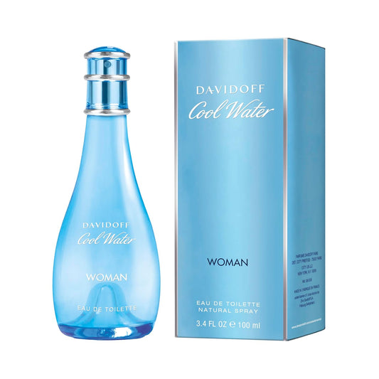 Davidoff Cool Water Woman Eau de Toilette 100ml bottle and box, luxury fragrance for women