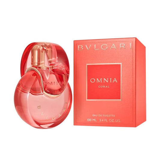 Bvlgari Omnia Coral Eau de Toilette 100ml, vibrant coral perfume bottle with matching box