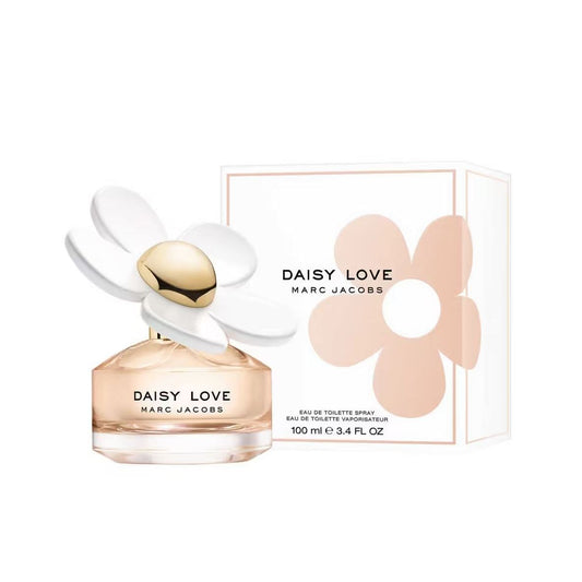 Marc Jacobs Daisy Love Eau de Toilette 100ml bottle with flower cap and packaging, luxury perfume for women