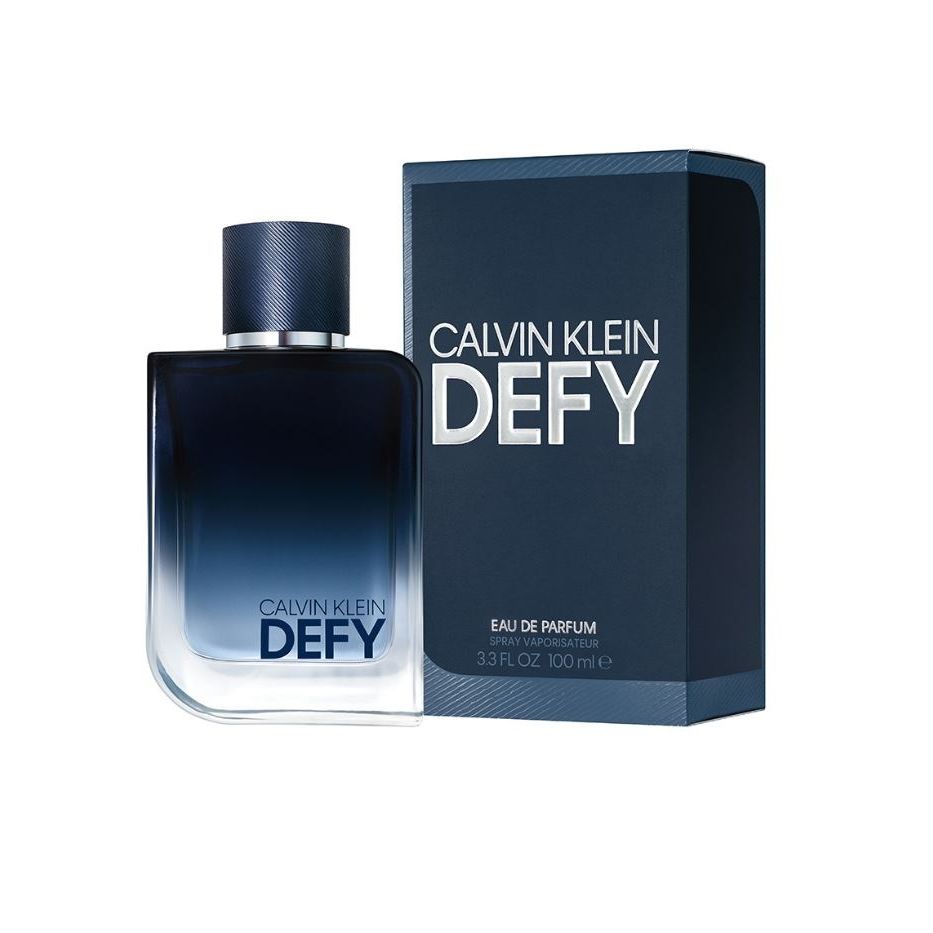 Calvin Klein Defy Eau de Parfum 100ml blue gradient bottle and box