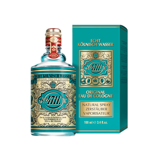 4711 Original Eau de Cologne bottle and box, luxury fragrance with teal and gold design, 100ml