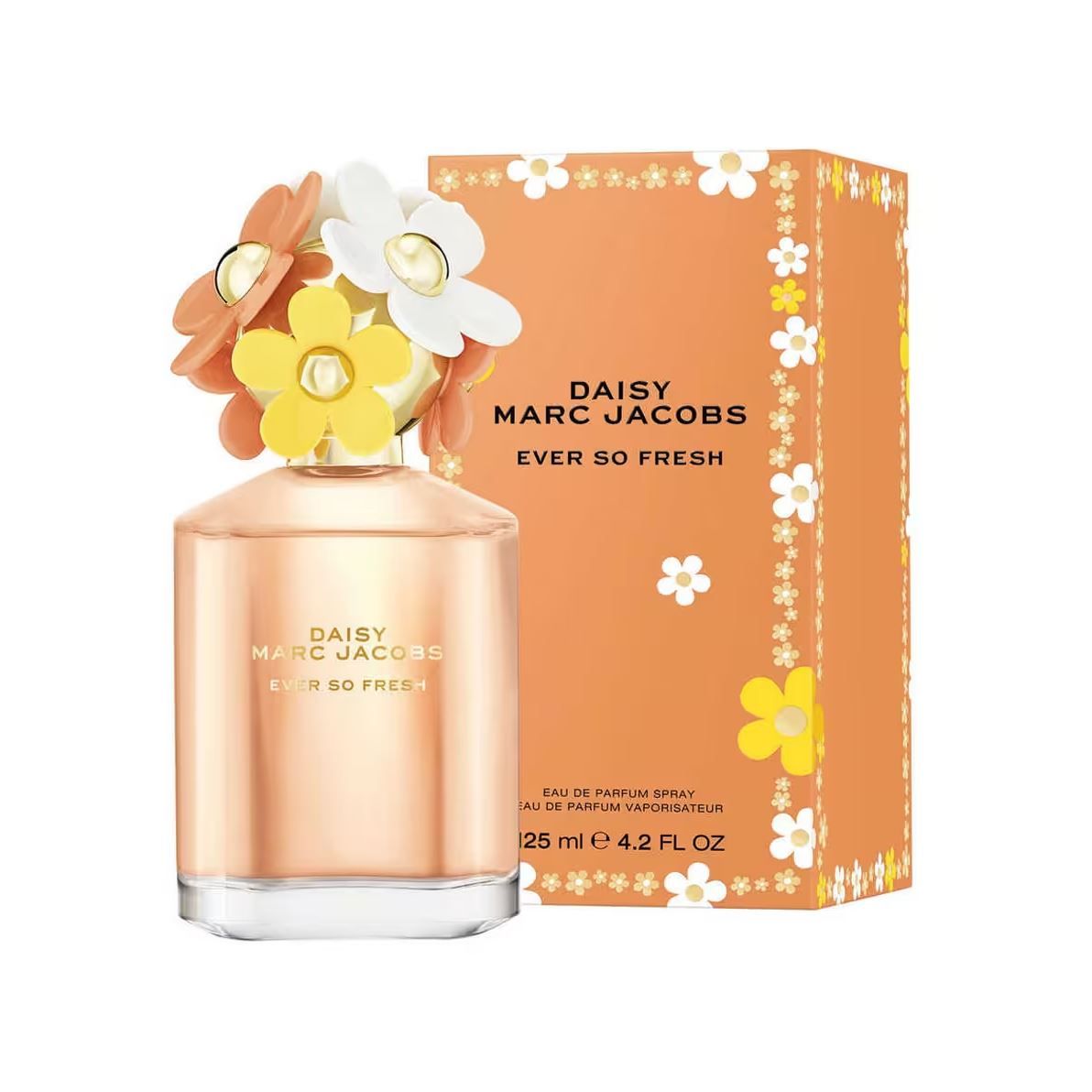 Daisy Marc Jacobs Ever So Fresh perfume 125ml with decorative floral bottle and orange box