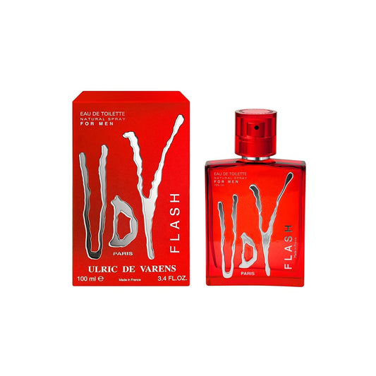 Ulric de Varens Flash for Men Eau de Toilette, 100ml red bottle & box, Paris-made luxury fragrance
