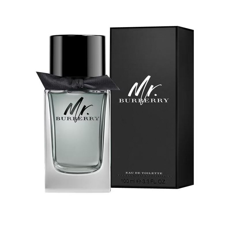 Mr. Burberry perfume 100ml bottle with black cap and matching box for men