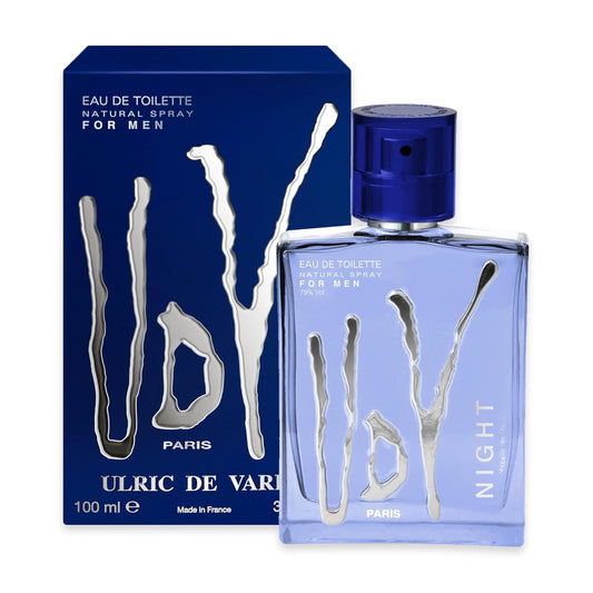 Ulric de Varens Night Eau de Toilette for Men, 100ml, Paris luxury fragrance with blue bottle and box
