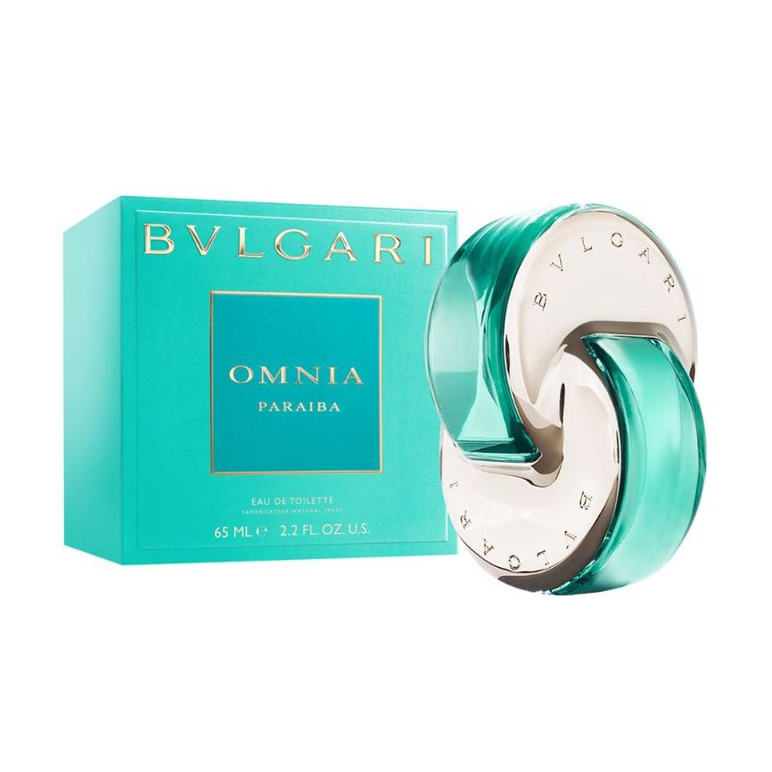 Turquoise Omnia Paraiba perfume bottle and box, 65ml, luxury eau de toilette