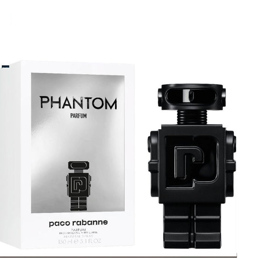 Black robot-shaped perfume bottle and Phantom Parfum box, 150ml fragrance