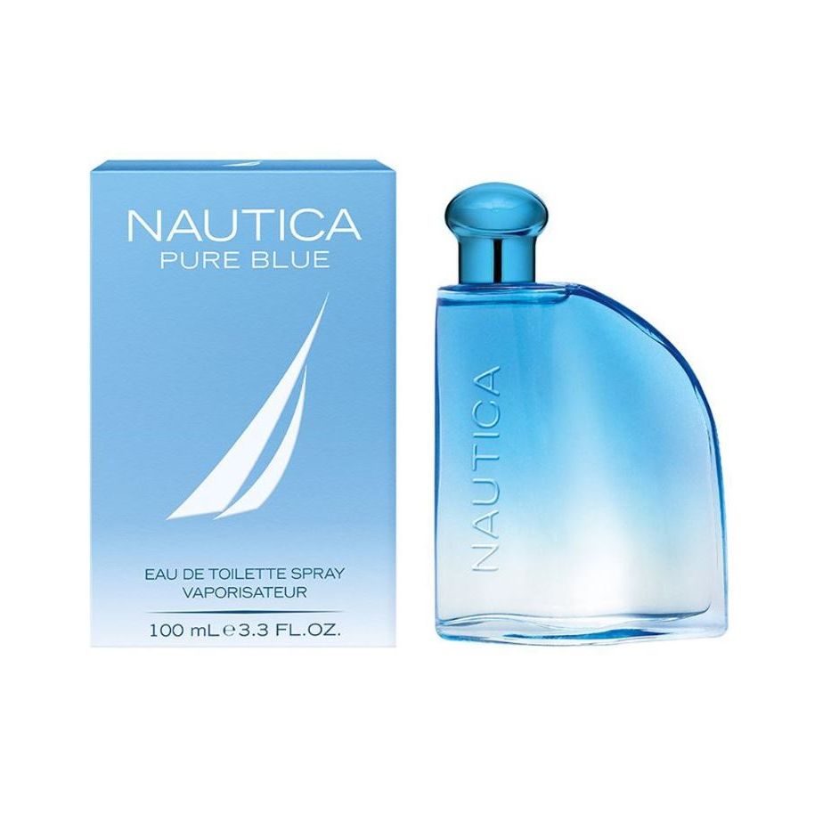 Nautica Pure Blue Eau de Toilette 100ml bottle and box, blue gradient design