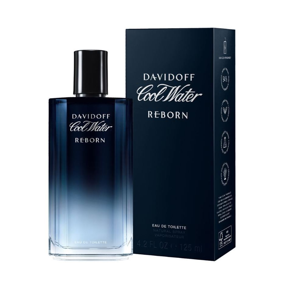 Davidoff Cool Water Reborn eau de toilette 125ml bottle and box, blue gradient design
