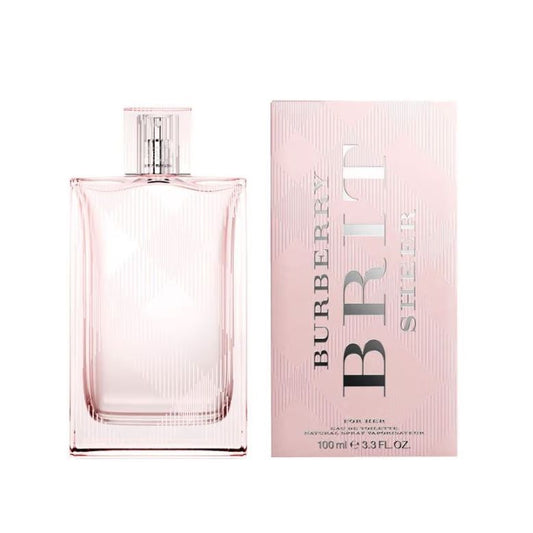 Burberry Brit Sheer for Her Eau de Toilette 100ml, luxury pink perfume bottle with packaging