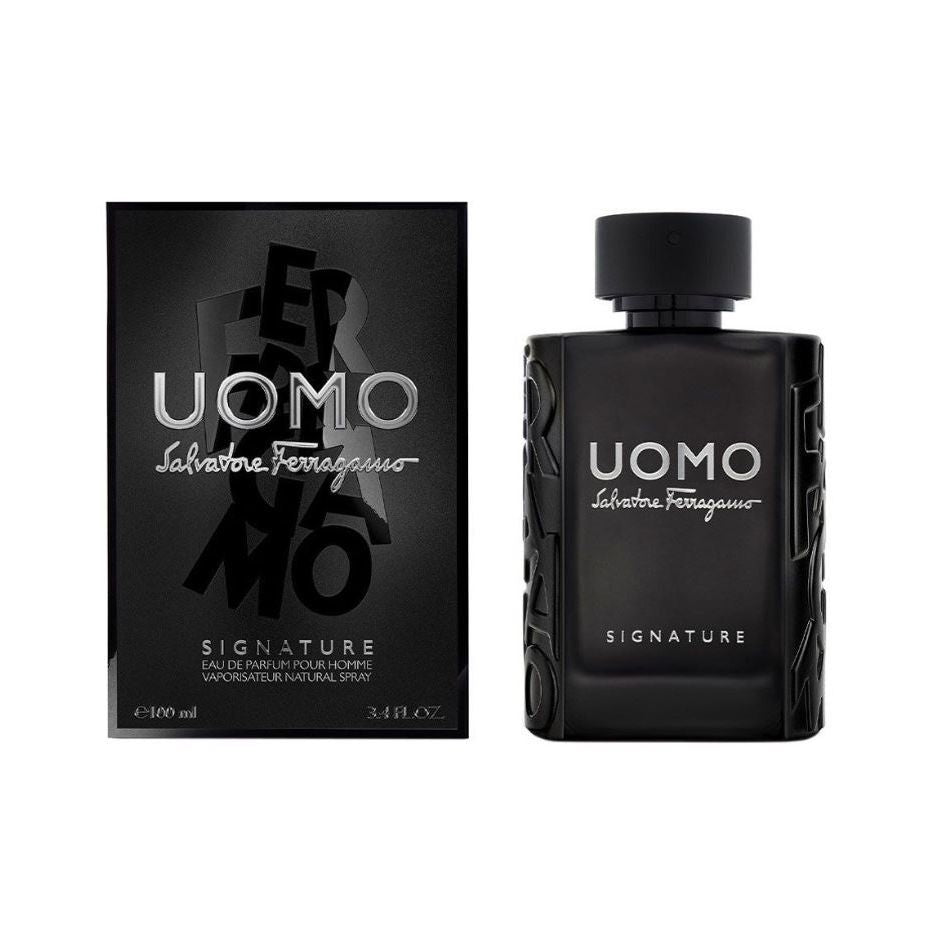 Uomo Signature eau de parfum for men by Salvatore Ferragamo, black bottle and box