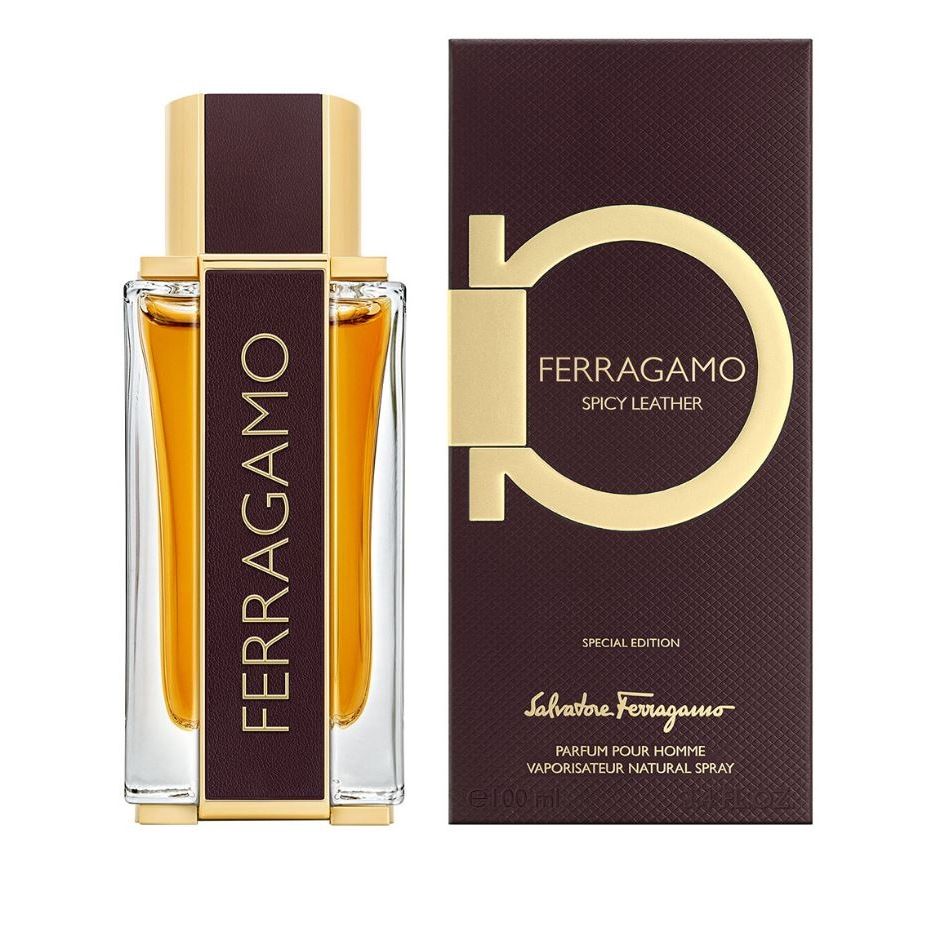 Ferragamo Spicy Leather perfume 100ml bottle and box, luxury men's fragrance