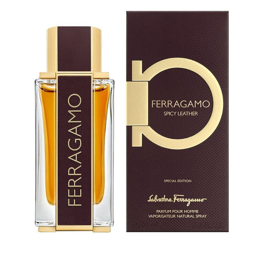 Ferragamo Spicy Leather perfume 100ml bottle and box, luxury men's fragrance